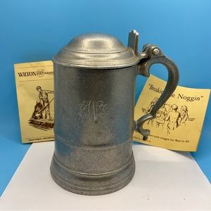 Wilton Armetale Stein ALE Mug Hinged Lid 6” USA Vintage Engraved RWP 4-11-84